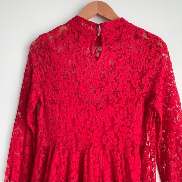 Free People Hearts Delight red long sleeve high collar lace dress with slip - Picture 11 of 11